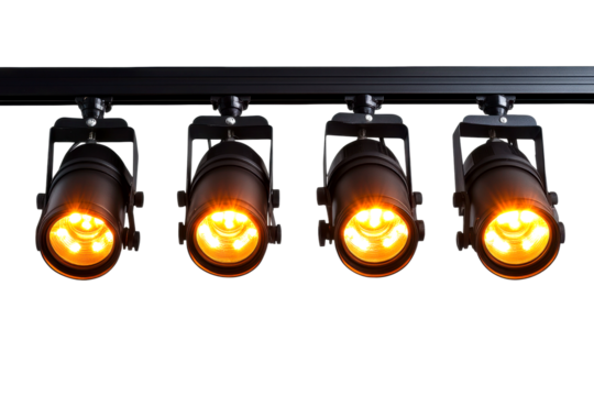 Illuminating stage lighting setup for performance indoor venue professional close-up cut out on transparent background