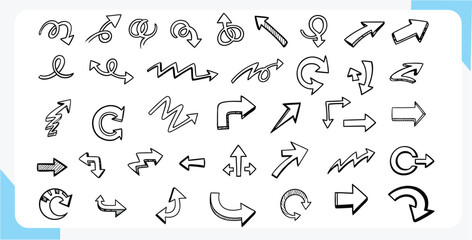 Naklejka premium A diverse collection of hand drawn arrows illustrating various directions and movements