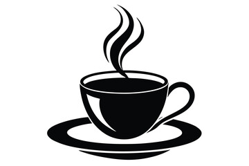 Obraz premium Black Coffee Cup and Saucer Silhouette with Steam on White Background