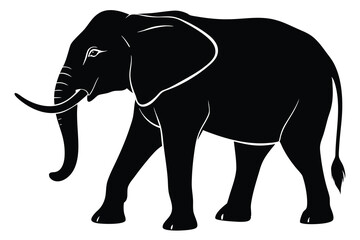 Fototapeta premium Black Elephant Silhouette Walking African Elephant, Wildlife Illustration, Isolated on White Background