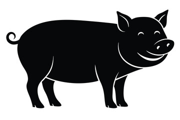 Fototapeta premium Black Pig Silhouette Standing Profile with Happy Expression and Curled Tail Illustration