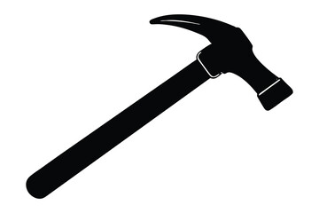 Black Silhouette Illustration of a Claw Hammer Tool, Construction and Woodworking Equipment
