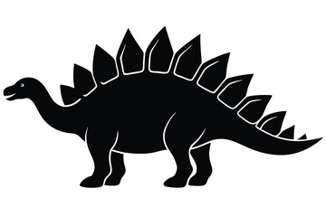 Black Silhouette of a Stegosaurus Dinosaur with Plates along Spine and Tail on White