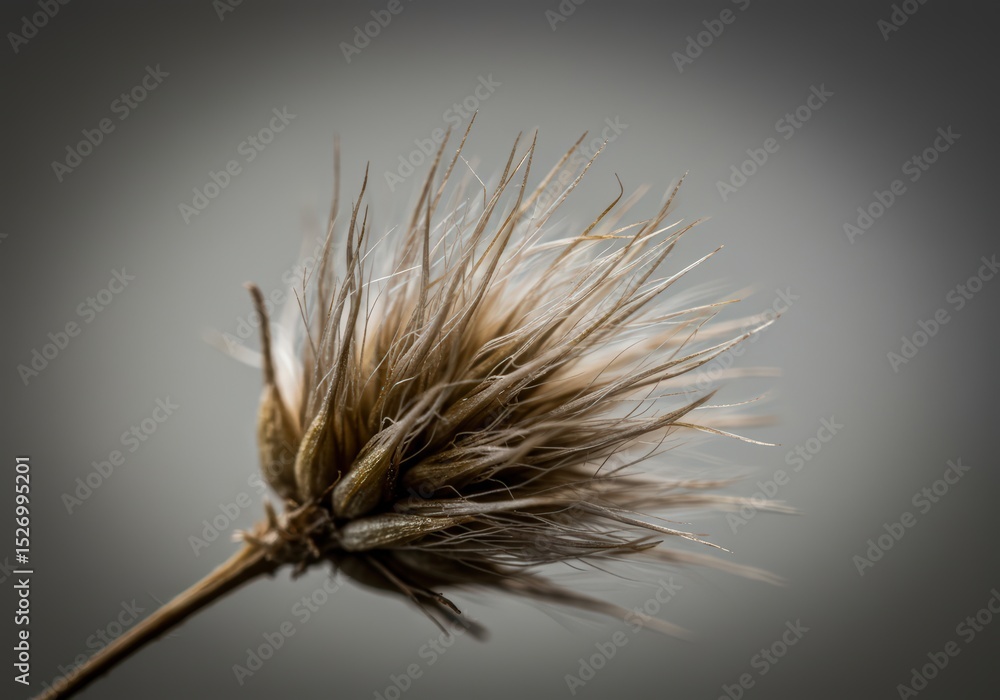 Poster close up of a dry wild grass seed head with delicate spikes and fuzzy texture. abstract natural deta