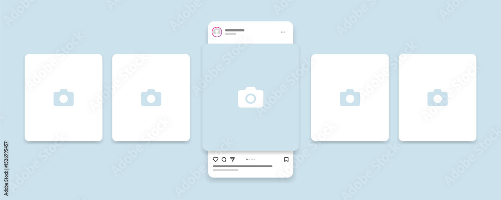 Poster social media carousel post template mockup. mobile app interface with blank pictures, editable posts