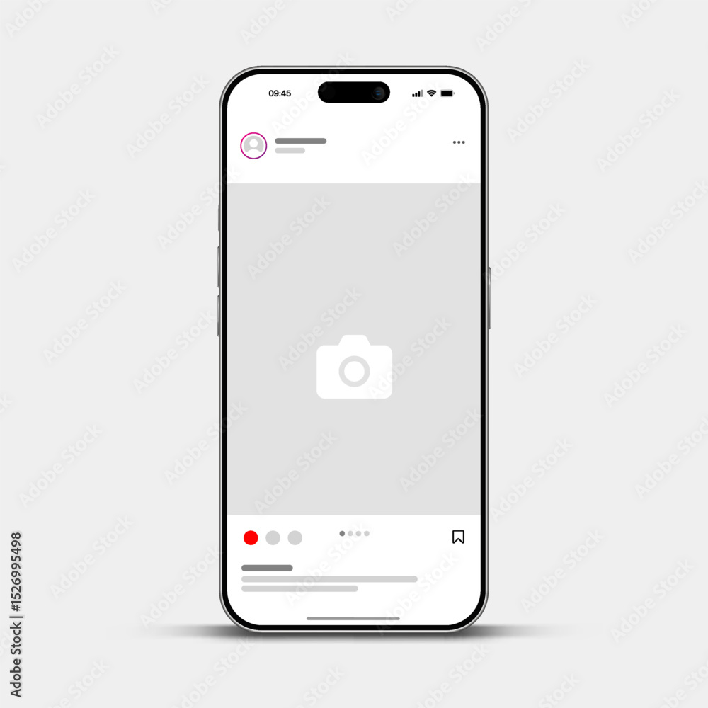 Poster social media carousel post template mockup. mobile app interface with blank pictures, editable posts