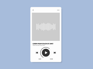 Media music player interface isolated on white background. Multimedia frame template. Mockup live stream window, player. Online broadcasting. Multimedia navigation and music application.