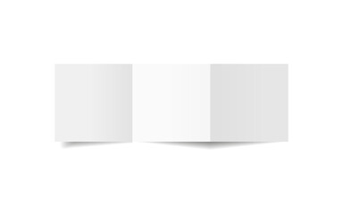 White blank square fold opened paper mockup on white background. Bifold, leaflet, brochure, booklet, flyer, invitation card mockup. Mock up front side papers isolated. EPS10.