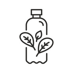 bottle with leaf icon, bioplastic, eco friendly bottle, linear vector illustration, plastic free, simple symbols
