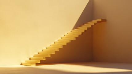 Golden Staircase Ascending in Minimalist Interior Design