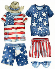 Fourth of July Patriotic Clothing Set with American Flag Elements