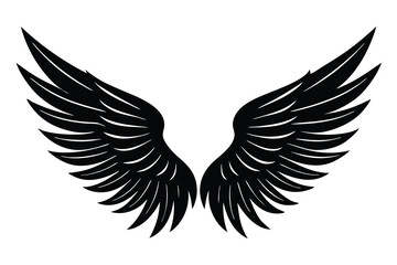 Fototapeta premium Black Wings Silhouette Angelic, Feathery Design on White Background, Minimalist Art