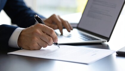 Business Man Signing Document with Electronic Signature Concept