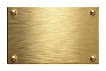 A brushed gold plaque, isolated on transparent background, secured with four small golden studs