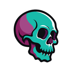 Obraz premium Colorful Skull Illustration Teal, Purple, and Black Isolated on White Background