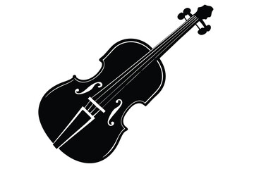Fototapeta premium Elegant Black Silhouette of a Violin with Strings and Tuning Pegs on White Background
