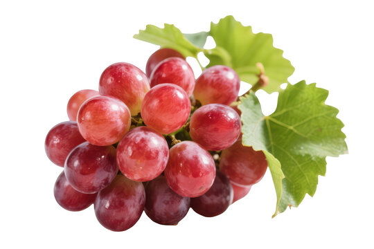 A cluster of ripe red grapes, isolated on transparent background, glistens with a juicy sheen