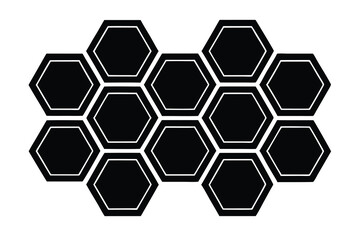 Geometric Layout Black Hexagons with White Borders Arranged in a Cluster Against White Background