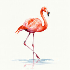 Watercolor flamingo illustration isolated pink bird standing in shallow water
