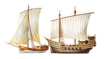 Two vintage sailing ships isolated on a white background png ai generated