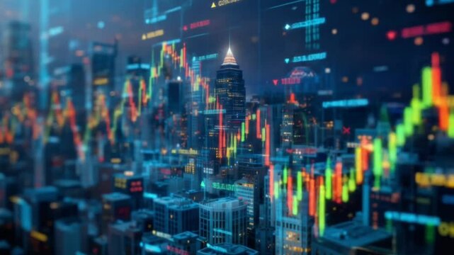 Stock market and financial graph over cityscape background - Powered by Adobe