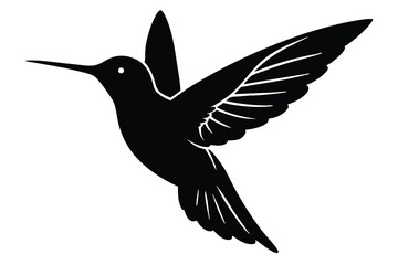 Fototapeta premium Silhouette Illustration of a Hummingbird with Wings Spread Against a White Background
