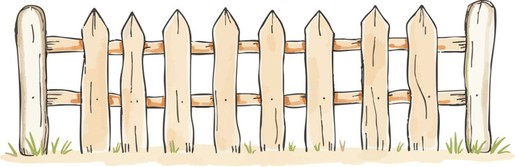 Watercolor vector illustration of a fence.