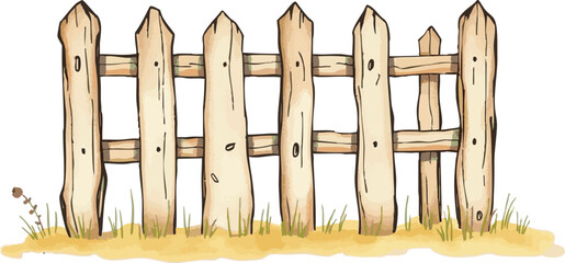 Watercolor vector illustration of a fence.