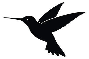 Obraz premium Silhouette of a Hummingbird in Flight, Detailed Wings and Long Beak Isolated on White