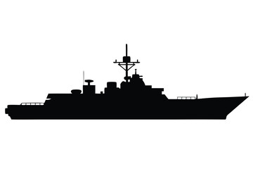 Silhouette of a Modern Warship with Radar Tower and Angled Hull Design