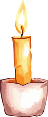 Watercolor vector illustration of a burning candle.