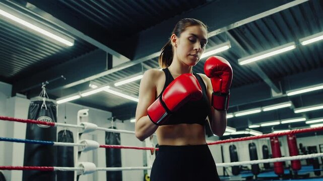 Confident woman athlete in boxing stance