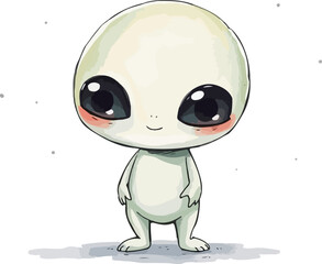 Watercolor vector illustration of cute alien.
