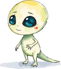Watercolor vector illustration of cute alien.