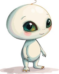Watercolor vector illustration of cute alien.