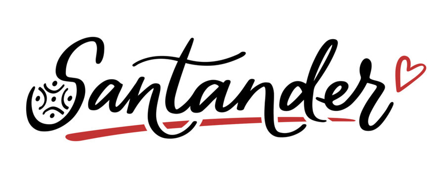 Santander hand-drawn calligraphy with symbol of Cantabria. Isolated vector lettering design for logo, print, card, or web. Cantabrian labarum with name of spanish city.