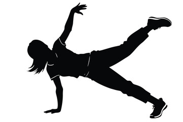 Silhouette of a Woman in a Dance Pose Wearing Athletic Shoes and Casual Clothing