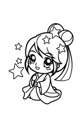 sweet girl and stars coloring page