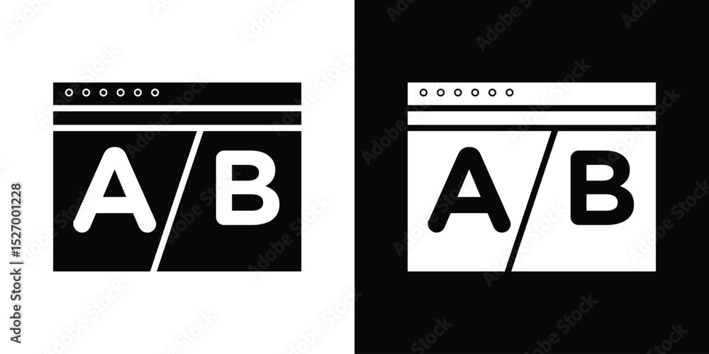 Poster a b testing icon in flat version on black and white background