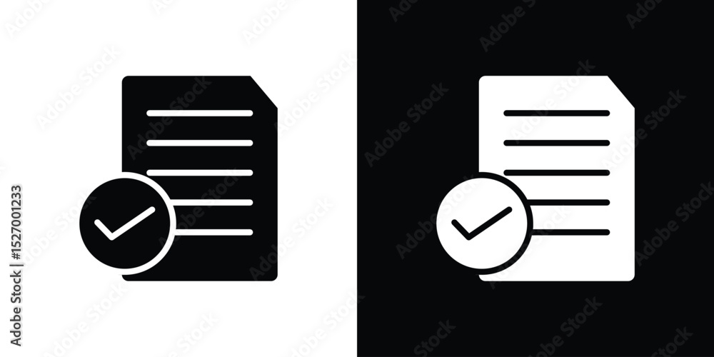 Poster accept document icon in flat version on black and white background