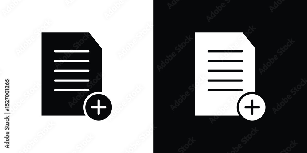 Poster add document icon in flat version on black and white background