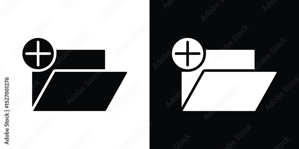 Aufkleber add folder icon in flat version on black and white background