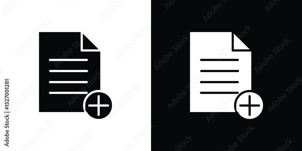 Poster add document icon in flat version on black and white background
