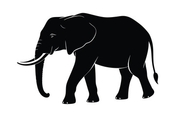 Fototapeta premium Silhouette of an Elephant Walking Wildlife, Animal, Illustration in Black Color