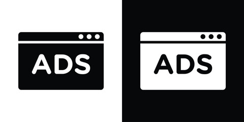 Ad icon in flat version on black and white background