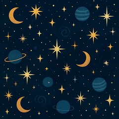 Naklejka premium A luminous night sky with countless stars, a radiant moon, and distant galaxies creates a breathtaking celestial landscape