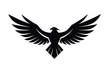 Silhouette of Bird with Wings Spread Wide Against White Background in Style