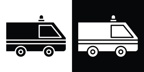 Ambulance icon in flat version on black and white background