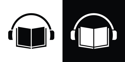 Audiobook icon in flat version on black and white background