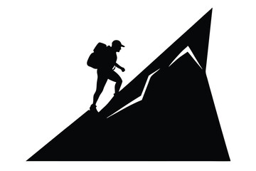 Silhouette of Hiker Climbing Mountain Peak Adventure Trekking Theme